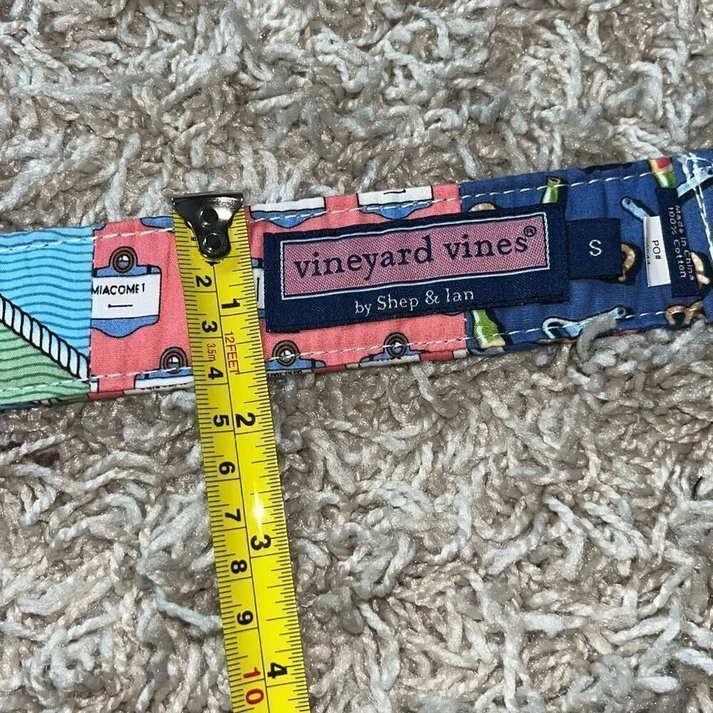 Vineyard Vines 100% Cotton Fabric Pink Blue Flower Flag Fish Belt Women’s Small